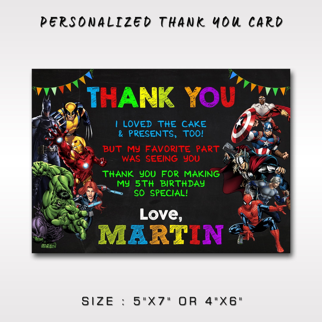 Superheroes Thank You Card, Avengers Thank You Card, Superheroes Thank