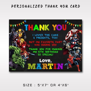 Carte de remerciement super-héros, carte de remerciement Avengers, mot de remerciement super-héros, mot de remerciement Avengers