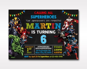 Avengers Birthday Party Invitation: Superhero Theme (Digital Download)