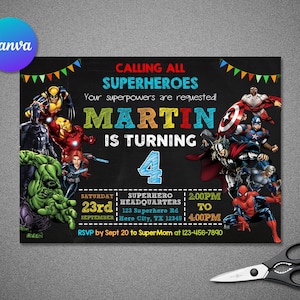 Editable Superheroes Birthday Invitation Template (Digital Download)