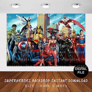 Superheroes Birthday Backdrop: Kids Party Decoration (Digital Download)