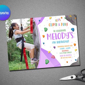BEWERKBARE Uitnodigingen voor verjaardagsfeestje rotsklimmen met foto | Uitnodigingen voor verjaardagsfeestje muurklimmen | Uitnodiging muurklimmen