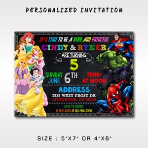 Princess and Superhero Birthday Party Invitation (Digital Download)