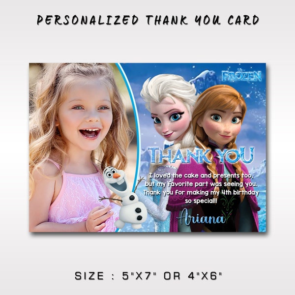 Frozen Thank You Card With Photo | Frozen Thank You Card With Picture | Frozen Thank You Note With Photo | Elsa Frozen Thank You Card