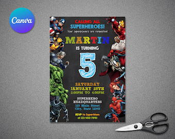 EDITABLE Superheroes Birthday Invitation Template | Avengers Birthday Invitation Template | Avengers Text Birthday Invitation Template