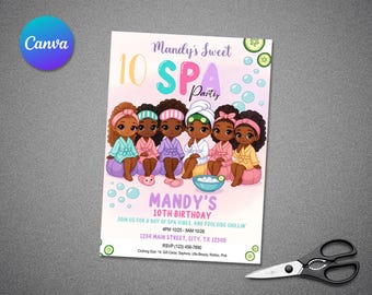 SPA Sleepover Birthday Party Invitations Template (Editable, Digital Download)