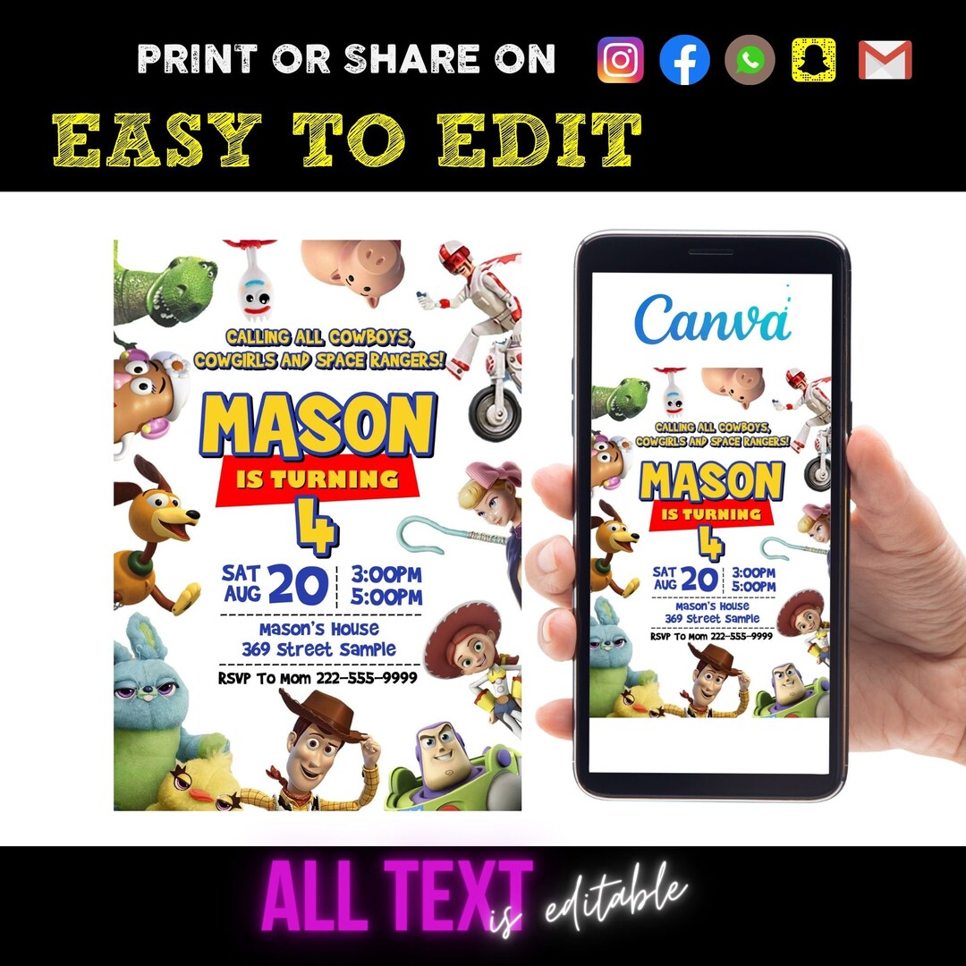 Toy Story Birthday Invitation Template Editable Toy Story - Etsy
