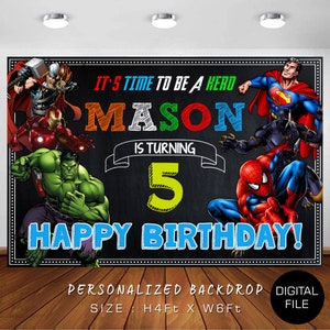 Avengers Birthday Backdrop: Personalized Superhero Party (Digital Download)