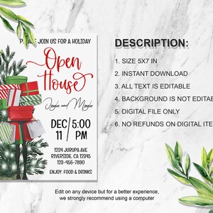 Editable Holiday Open House Invitation Template (digital Download) - Etsy