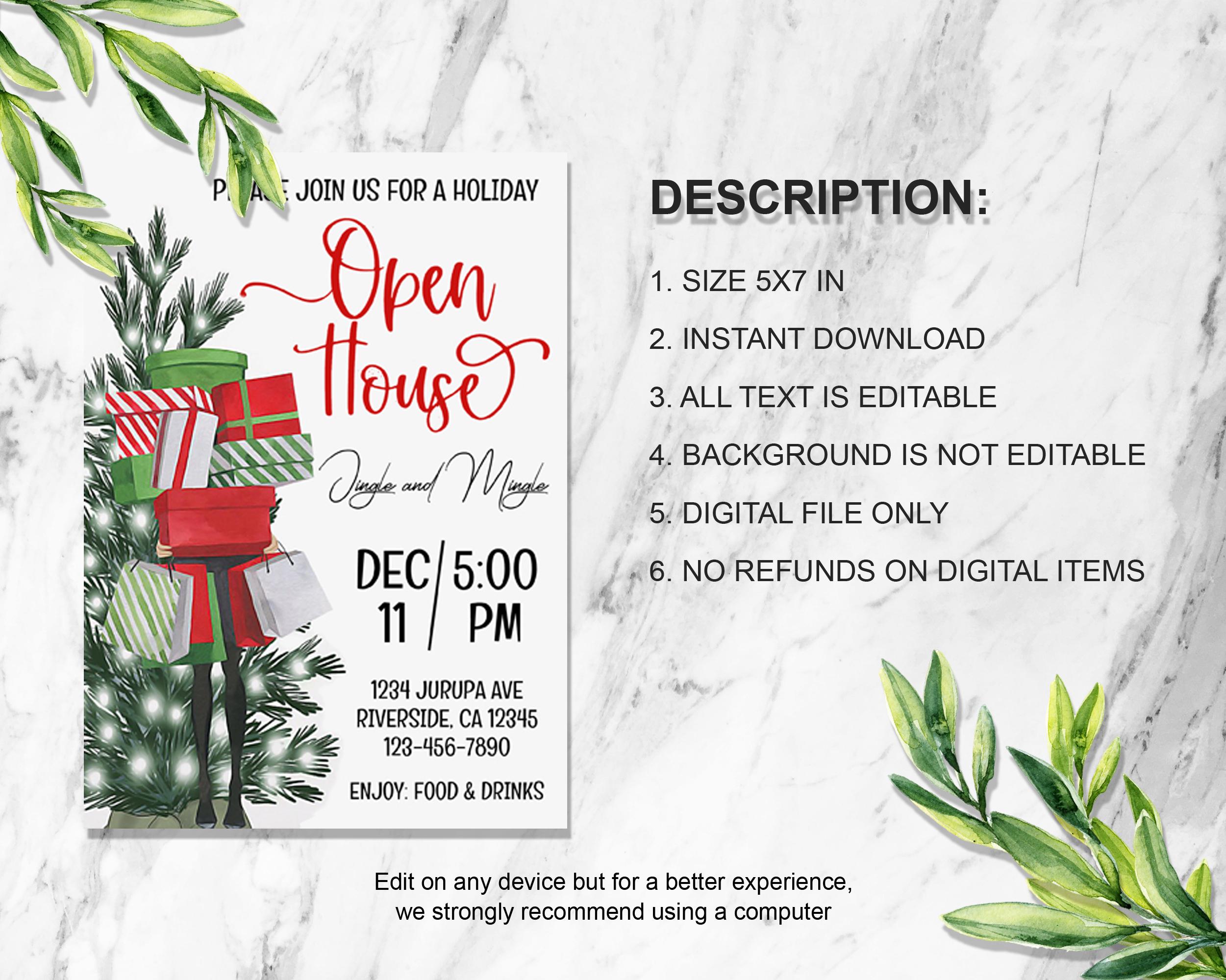 Editable Holiday Open House Invitation Template (digital Download) - Etsy