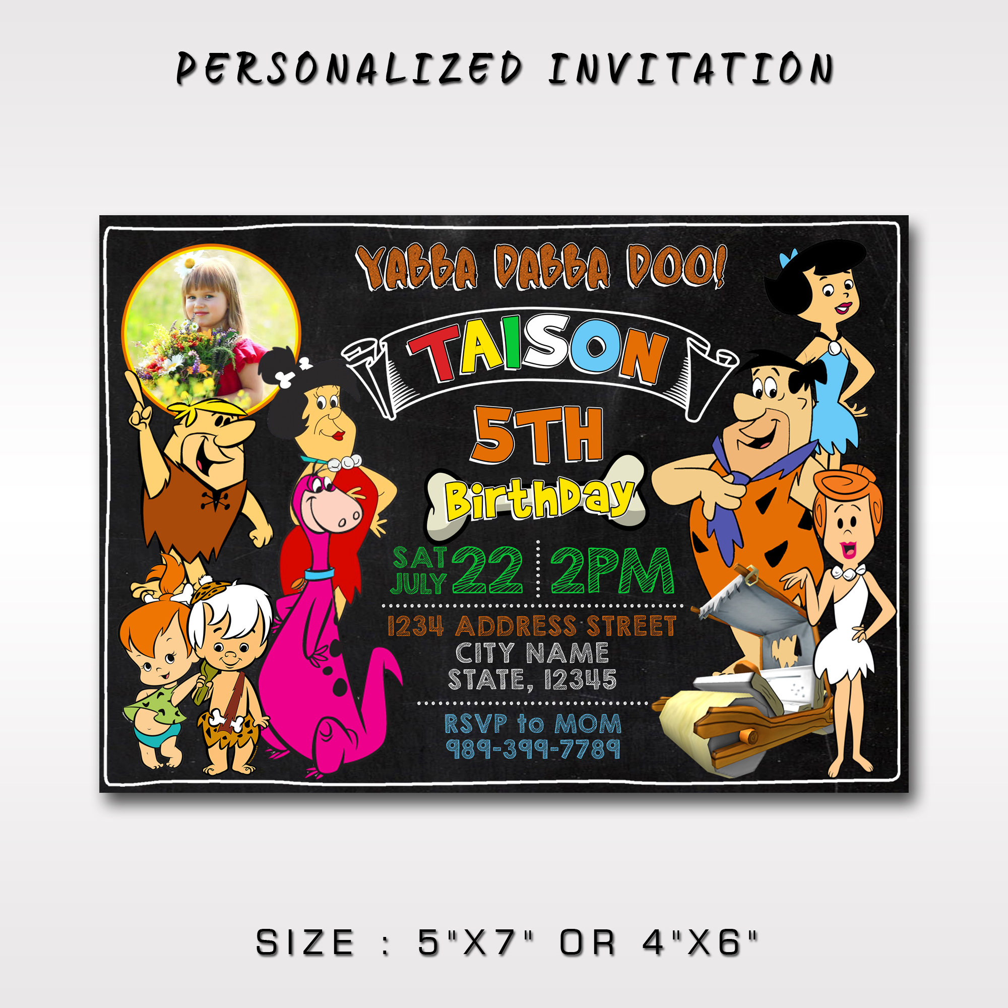 Flinstones Birthday Invitation with Photo (Digital File)
