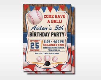 Baseball Birthday Party Invitation: Personalized Digital Invite (5x7 or 4x6)