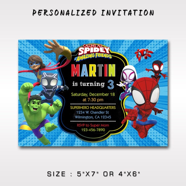 Spidey Birthday Invitation, Spidey and His Amazing Friends Birthday Invitation, Superheroes Birthday Invitation, Avengers Birthday Invites