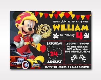 Mickey and Roadster Racer Birthday Invitation