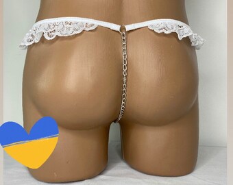 Handgemaakte kanten herenslip, sissy-lingerie, fetisjstring
