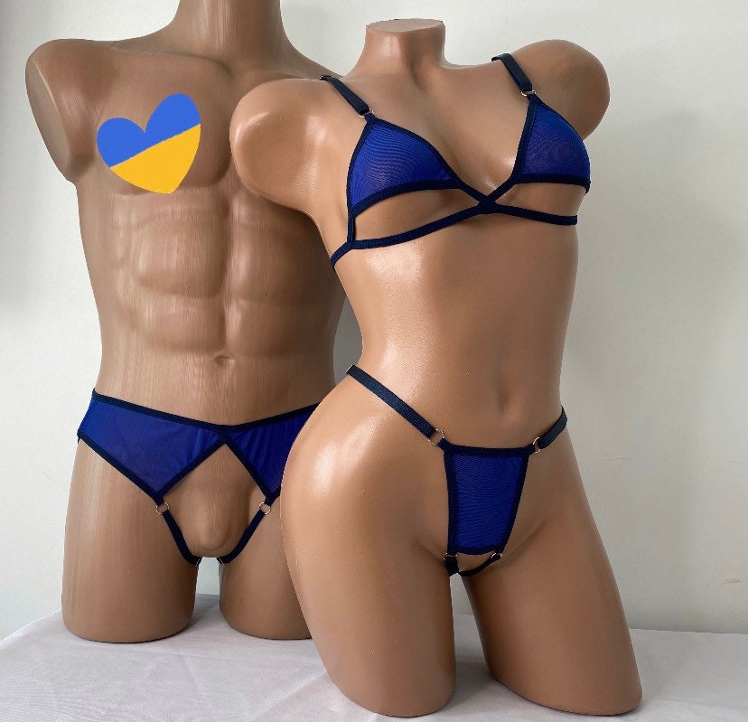 Handmade Erotic Lingerie Set, Sheer Mesh Underwear, Crotchless Couple Look  - Etsy