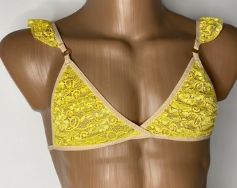 Reggiseno in pizzo giallo da uomo, lingerie esotica