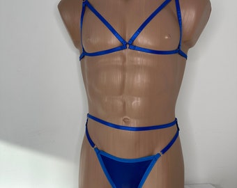 Handmade Men's Bra and Panty Lingerie Set, Open Underwear