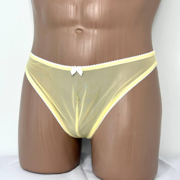 Men’s Sheer Mesh Thong Panties with Pouch, Cute Bow Lingerie, Transparent Men Underwear Set, Soft Stretch Everyday Wear