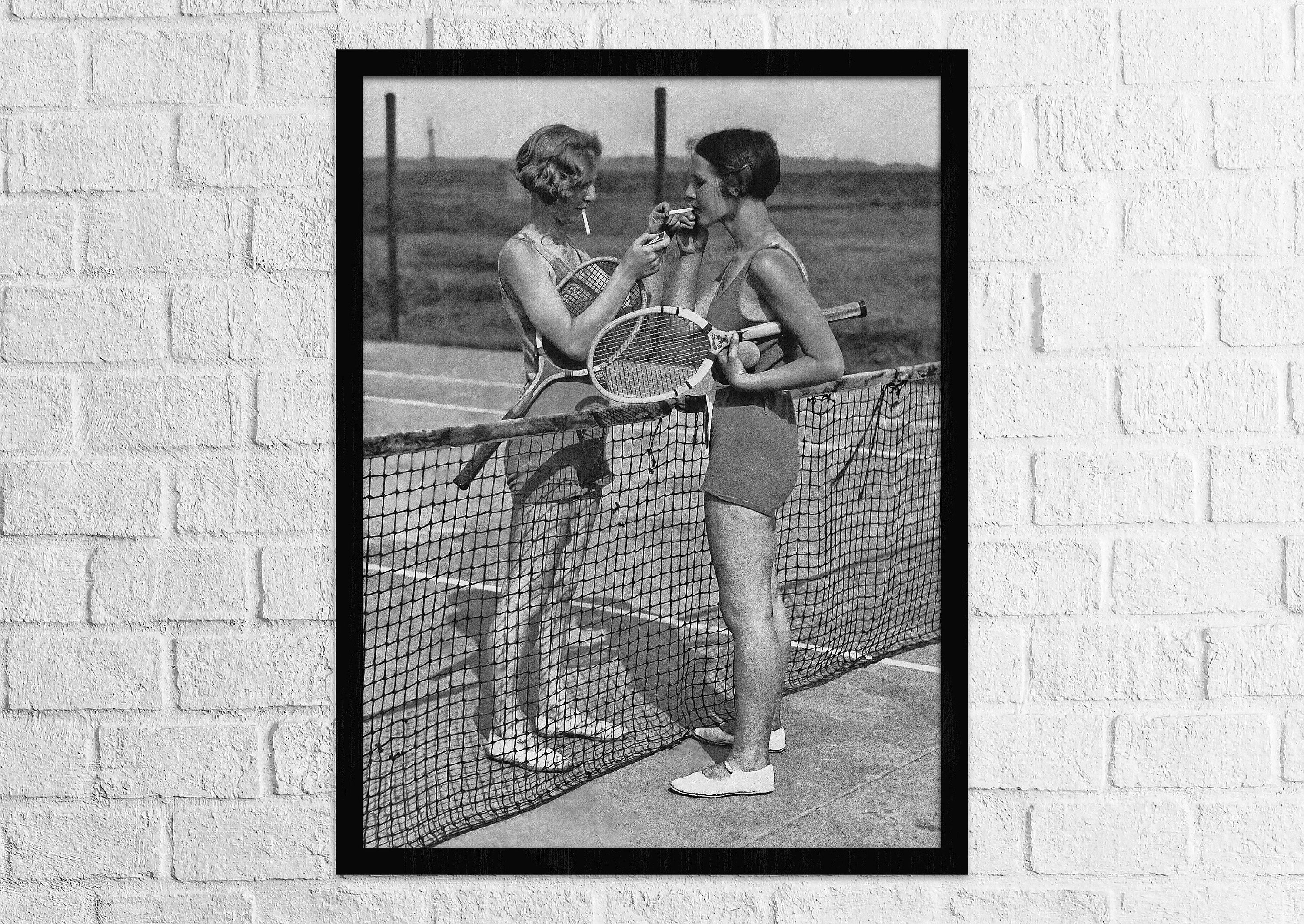 Vintage Tennis Photo Print Women Smoking Players Gift Wall 