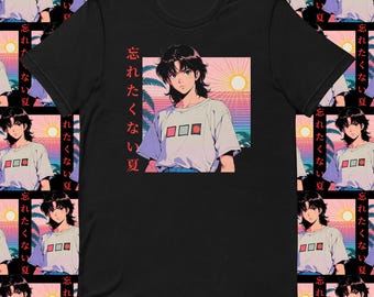 Koszulka Retro Anime Sunset – Vaporwave Japanese Graphic Tee, Estetyczna koszulka letnia z lat 90., Miękka odzież uliczna w stylu grunge manga