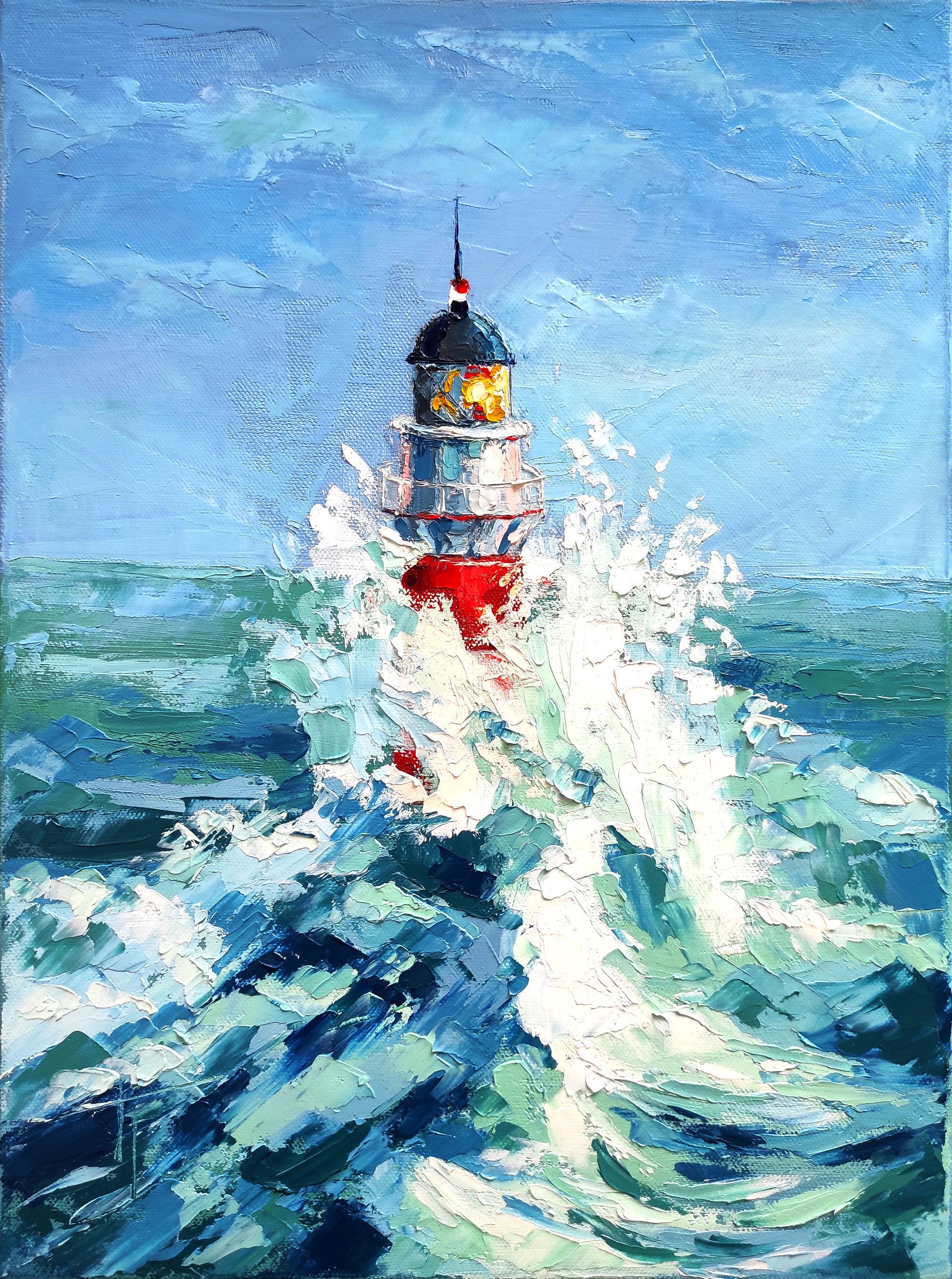 Lighthouse Oil Original Painting on Canvas. Sea Waves Ocean Etsy