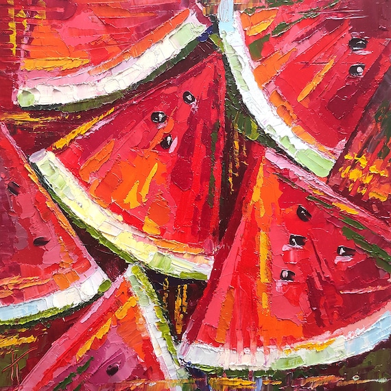 Watermelon Original Oil Painting On Canvas For Kitchen Dining Etsy