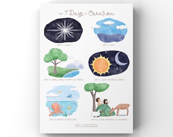 Los 7 Días de la Creación, arte mural cristiano para niños, impresión artística, póster cristiano para niños, habitación para niños, arte infantil, arte para habitaciones infantiles