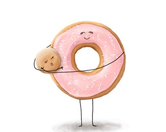 Donut illustration, Donut wall art, Mother and child, motherhood wall art, adoption wall art, foster care