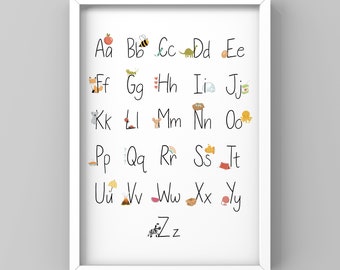 Alphabet Art Print, Homeschool, Phonics alphabet, Alphabet Poster, Short vowels, Children's Room Art, Educational Art