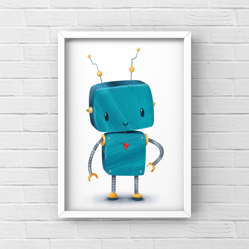 Robot Wall Art Cute Robot Children's Illustration Etsy