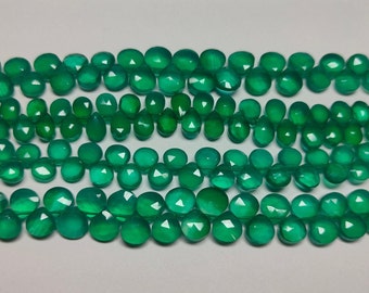 Super Finest Quality Beautiful 2 Strands Green Onyx Faceted Pear Drop Shape Briolette 12mmx10mm 9 Inch Long