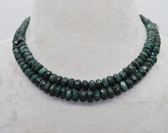 AAA+ Natural Emerald Rondelle Faceted Beaded Necklace | Emerald Faceted Beads | Emerald Necklace | Ready To Wear Necklace