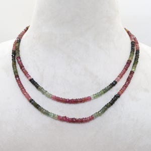 Natural Multi Tourmaline Rondelle Faceted Beaded Necklace ,Tourmaline Beads, Aesthetic Wear Beads, Birthstone, Ready to Wear Necklace