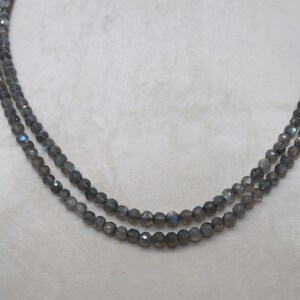 AAA+ Natural Semi-Precious Labradorite Round Faceted Beaded Necklace | 2 Strands Set | Blue Fire Labradorite Beads | Labradorite Beads