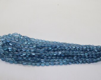 AAA++ Aquamarine Oval Smooth beads, Dark Aquamarine Plain beads, Aquamarine Bead, Aqua Beads, 16 Inches Strand Natural Wholesale Beads