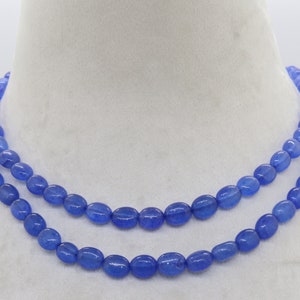 Tanzanietkralenketting, aardbeikralen tanzanietkleur, ovale effen kralen, aardbei mooie gladde kralen, 6-7 mm tanzanietblauwe steen,