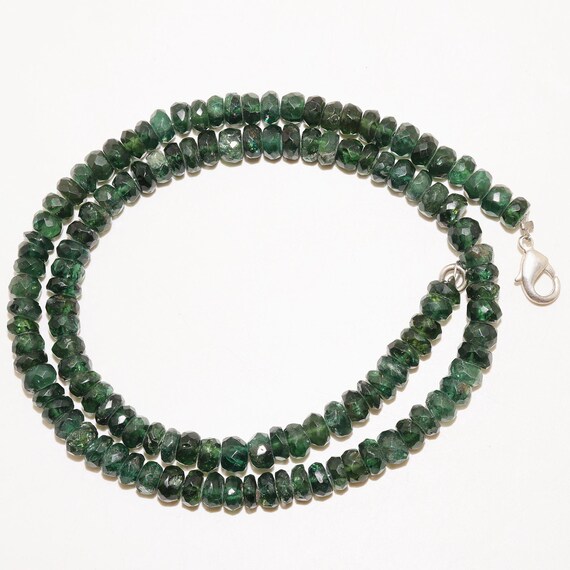 グリーンアパタイトロンデルカットネックレス 天然グリーンアパタイト ロンデル ビーズネックレス、クロムアパタイト