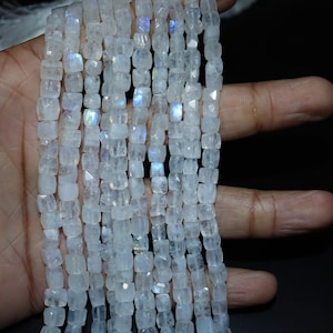 AAA White Rainbow Moonstone Square Shape faceted beads | White Rainbow Faceted beads | Blue fire White Rainbow Beads Wholesale Beads
