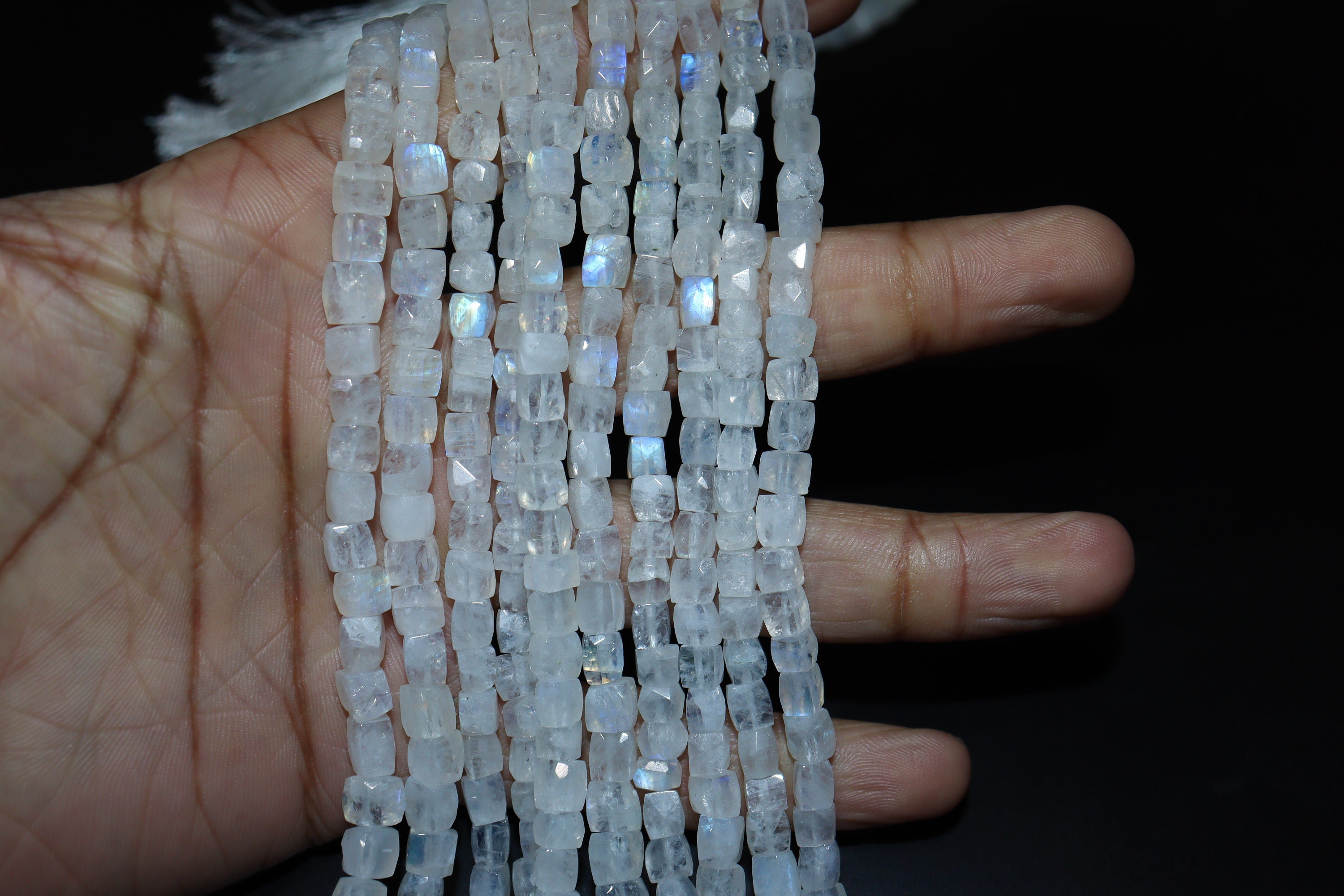 AAA White Rainbow Moonstone Square Shape faceted beads | White Rainbow Faceted beads | Blue fire White Rainbow Beads Wholesale Beads