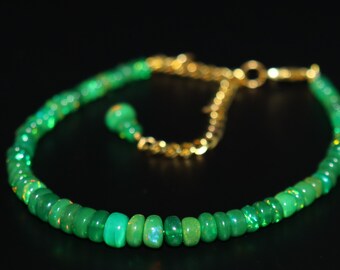 Green Opal Bracelet AAA+ Ethiopian Opal Beaded Bracelet Opal Gemstone Opal Jewelry Green Opal Flashy Ethiopian Opal Gift For Her