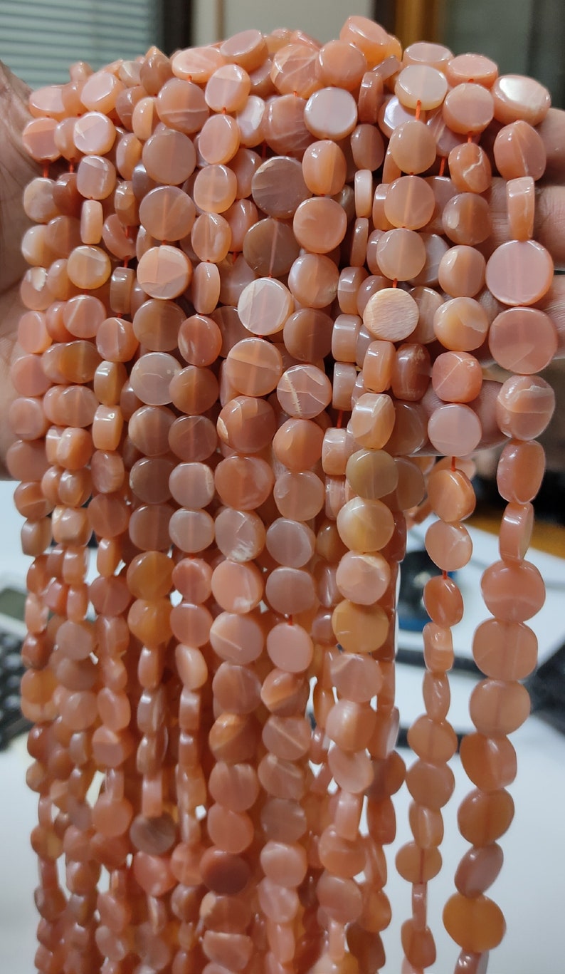 AAA Peach Moonstone Coin Shape Beads Peach moonstone Beads Good Qualiy Plain Gemstone Beads With Fine Shape
