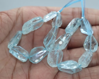 7 PIECES 100% Natural Blue Aquamarine Tumble Faceted beads | Aquamarine Nuggets Faceted beads | Aquamarine Beads| Rare quality