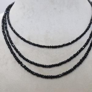 Natural Black Spinel Faceted Rondelle Beaded Necklace| Black Spinel 3 Strands Set Necklace| Black Beaded Necklace| Ready To Wear Necklace