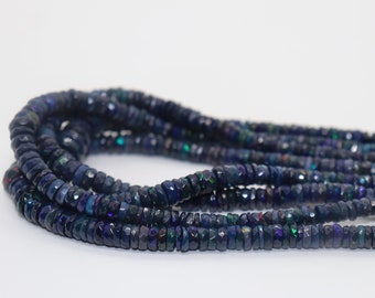 Excellent Black Opal Tyre Shape Faceted Beads, Blue Ethiopian Opal Faceted Beads, Washer Opal Bead, Fire Opal, Opal Jewelry, Gift For Her