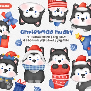 Akwarela Christmas bundle Clipart, Husky dog Clipart, christmas bear, Christmas Clipart, Christmas Santa PNG, Santa Clipart, Dog clipart