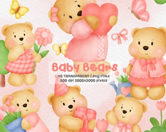 Watercolor Teddy Bear Clipart: Baby Shower PNG (Digital Download)