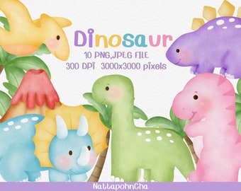 Watercolor Dinosaurs Clipart: Jurassic PNG Patterns (Digital Download)
