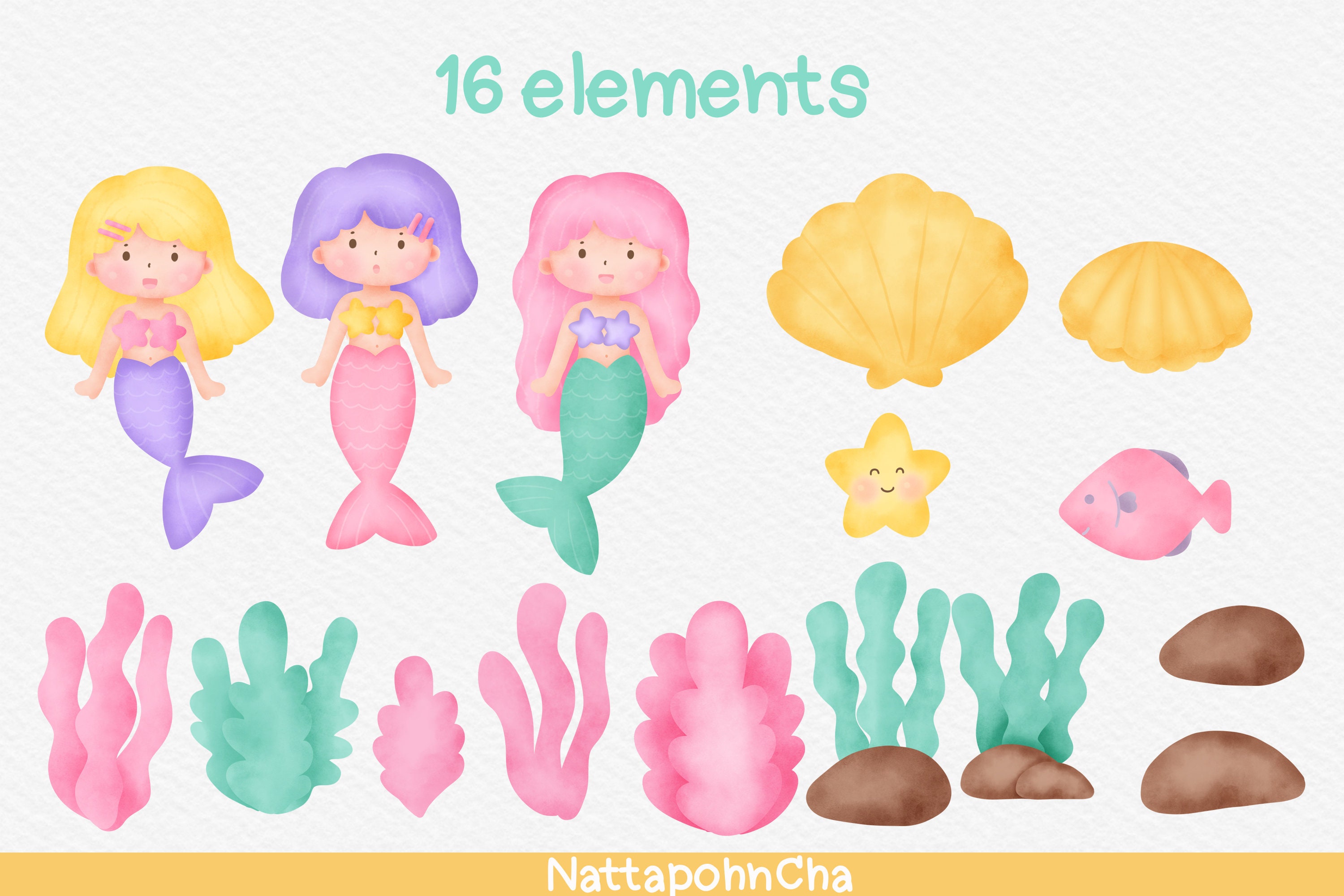 Aquarell Meerjungfrau Clipart Niedliche PNG Grafiken digitale Datei aquarell-meerjungfrau-clipart-niedliche-png-grafiken-digitale-datei