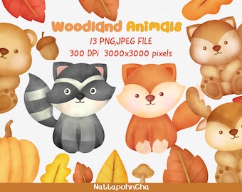 Clipart di animali del bosco ad acquerello: decorazioni per la cameretta (file digitale)
